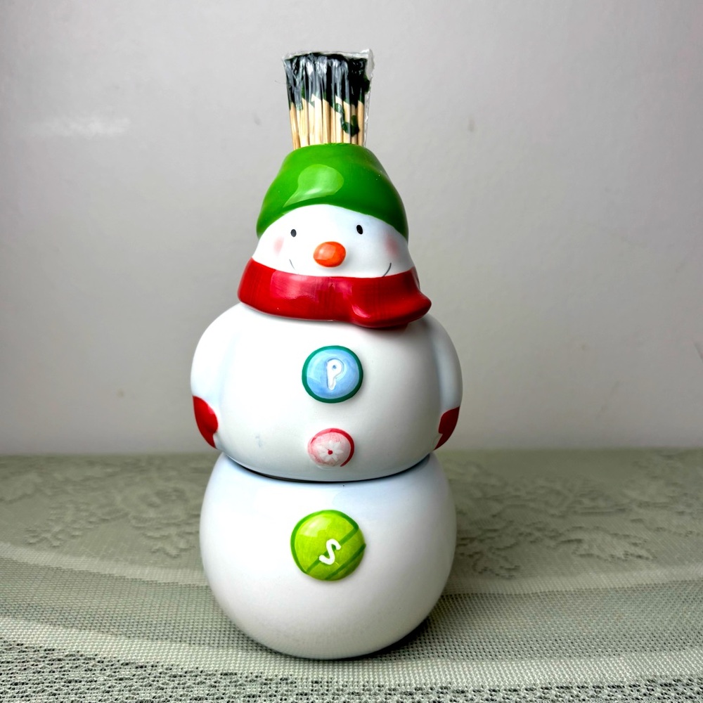 Hallmark Snowman Salt & Pepper Shakers and Toothpick Holder Set New in Open Box‎